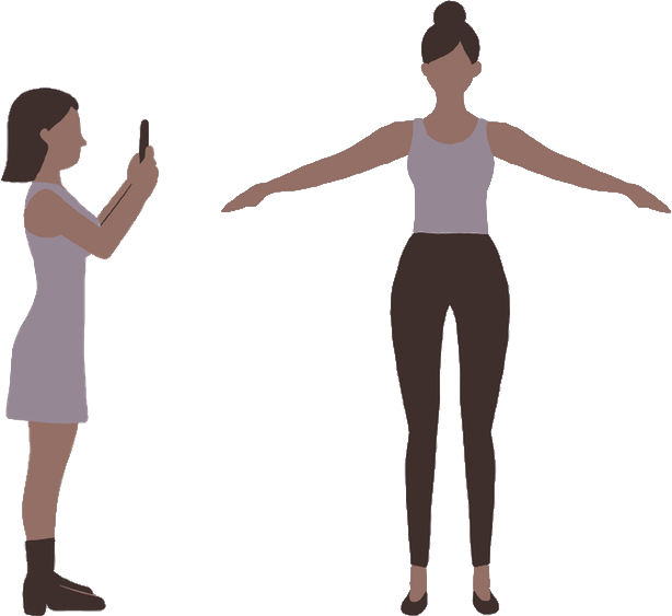 A friend filming a walk-around video of someone standing in an A-pose